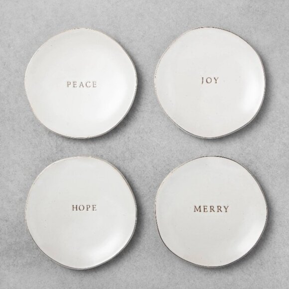 Hearth & Hand Holiday Appetizer Plates Pease, Hope, Joy & Merry Set of 4 - Picture 1 of 11